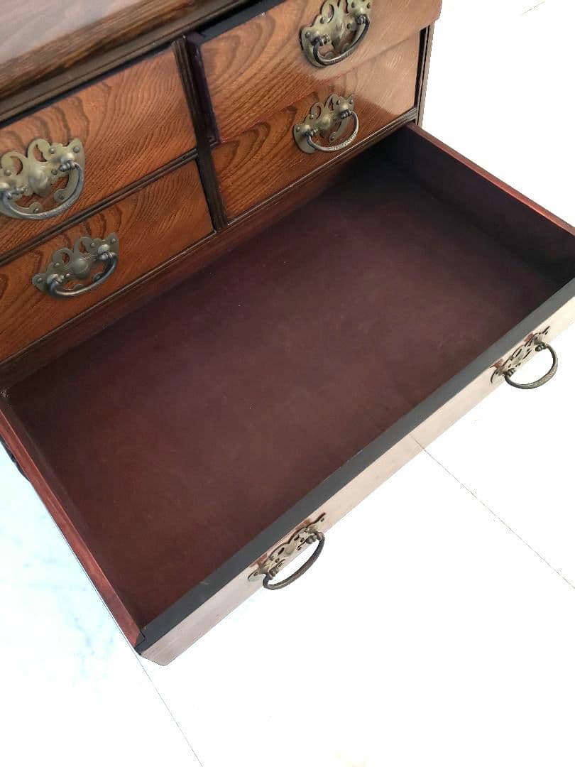 【昭和レトロ】木製家具　和風家具　民芸風　小引き出し　収納棚　木製模様の箪笥