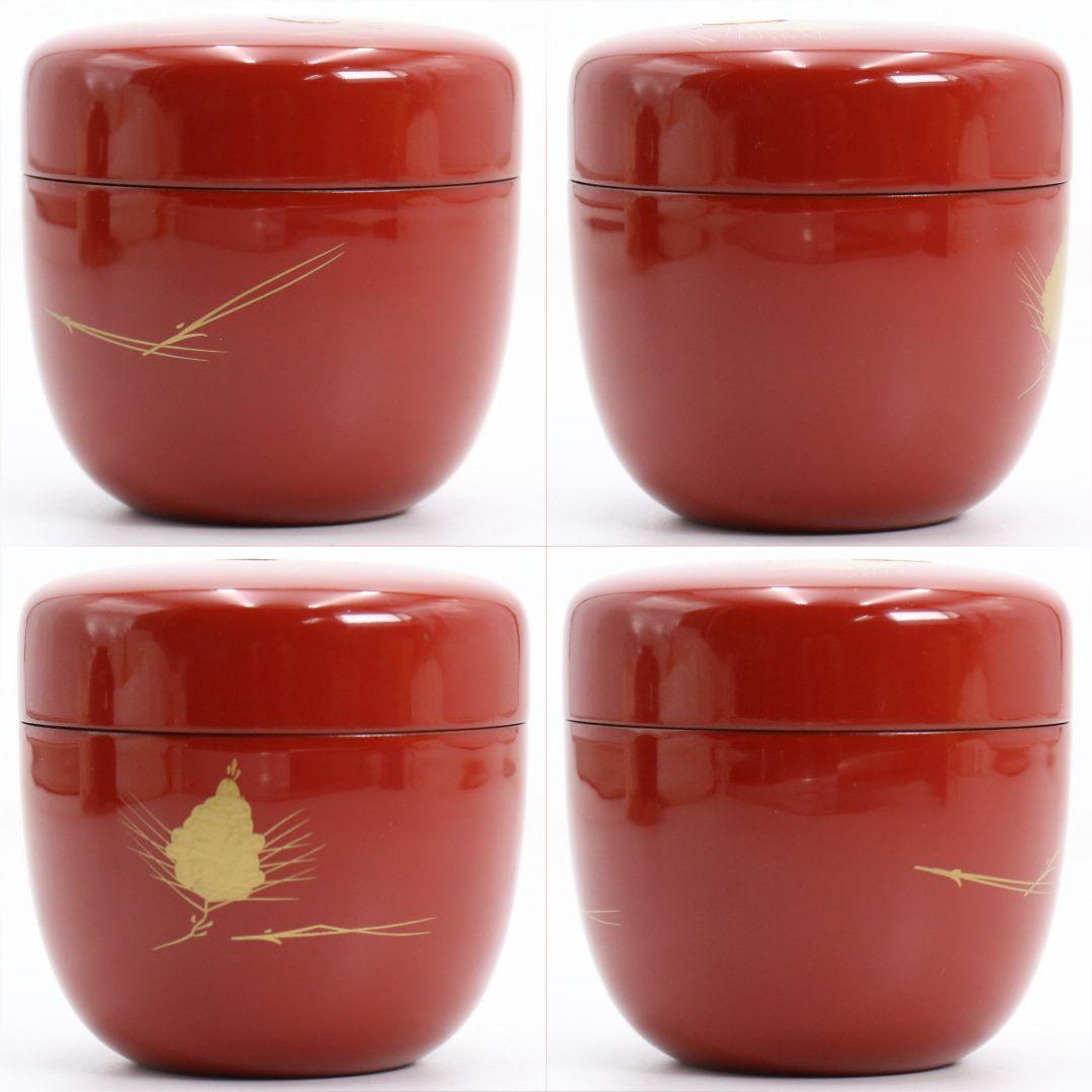 雲斎作 松蒔絵 棗 朱塗 茶道具 共箱　V879　N6