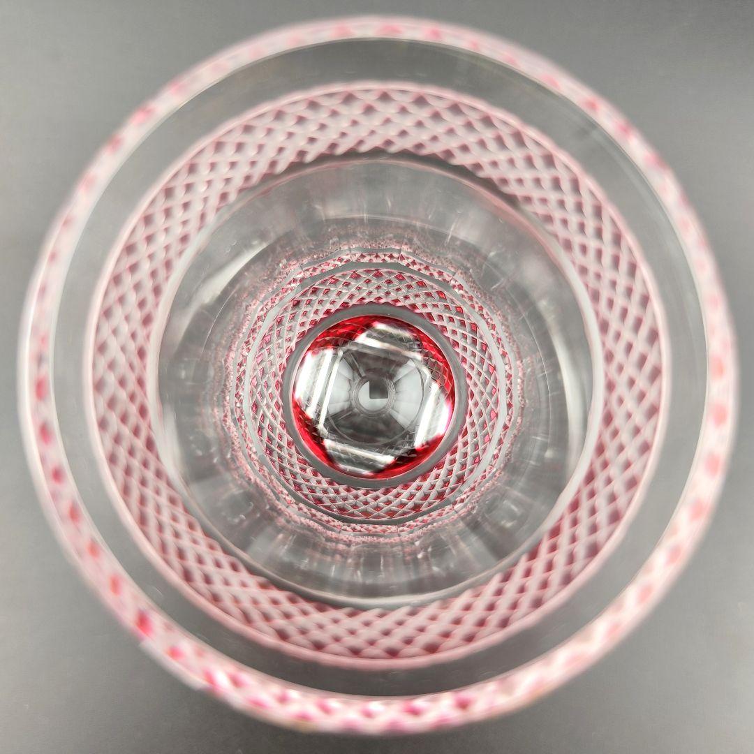 超希少品☆薩摩切子 紅被硝子 面取鹿の子文 高杯（切子、江戸切子、薩摩切子）