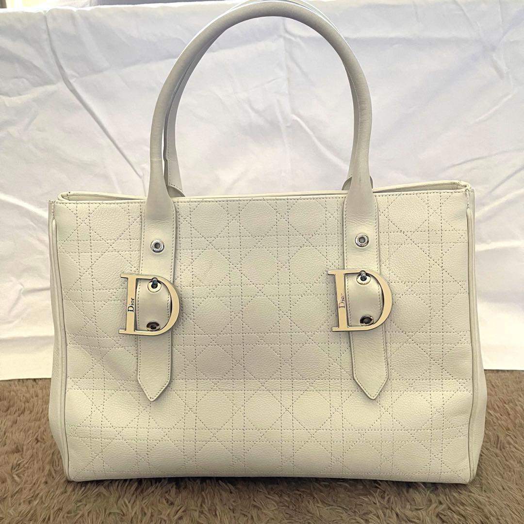 【美品】　DIOR ディオール　カナージュ　トートバッグ レザー　白
