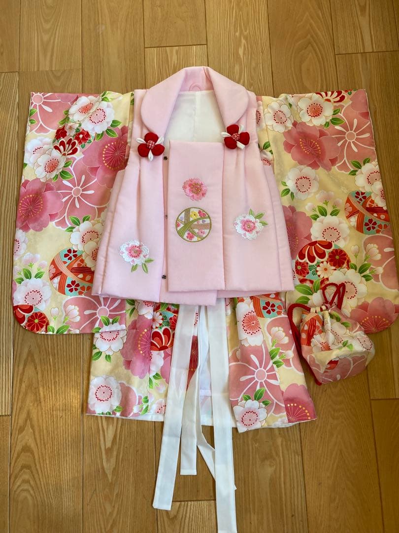 七五三用 花柄 ピンク 着物