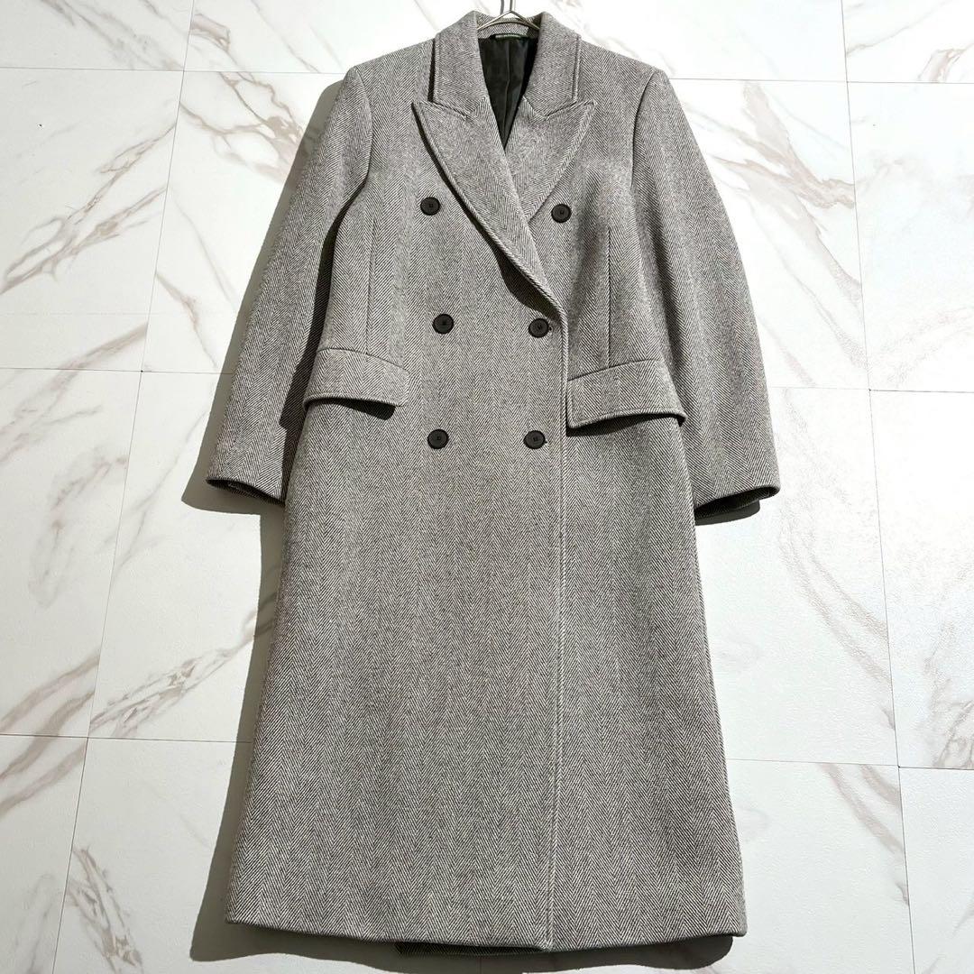 【未使用級/34】LACOSTE ラコステ チェスターコート ツイード グレー系