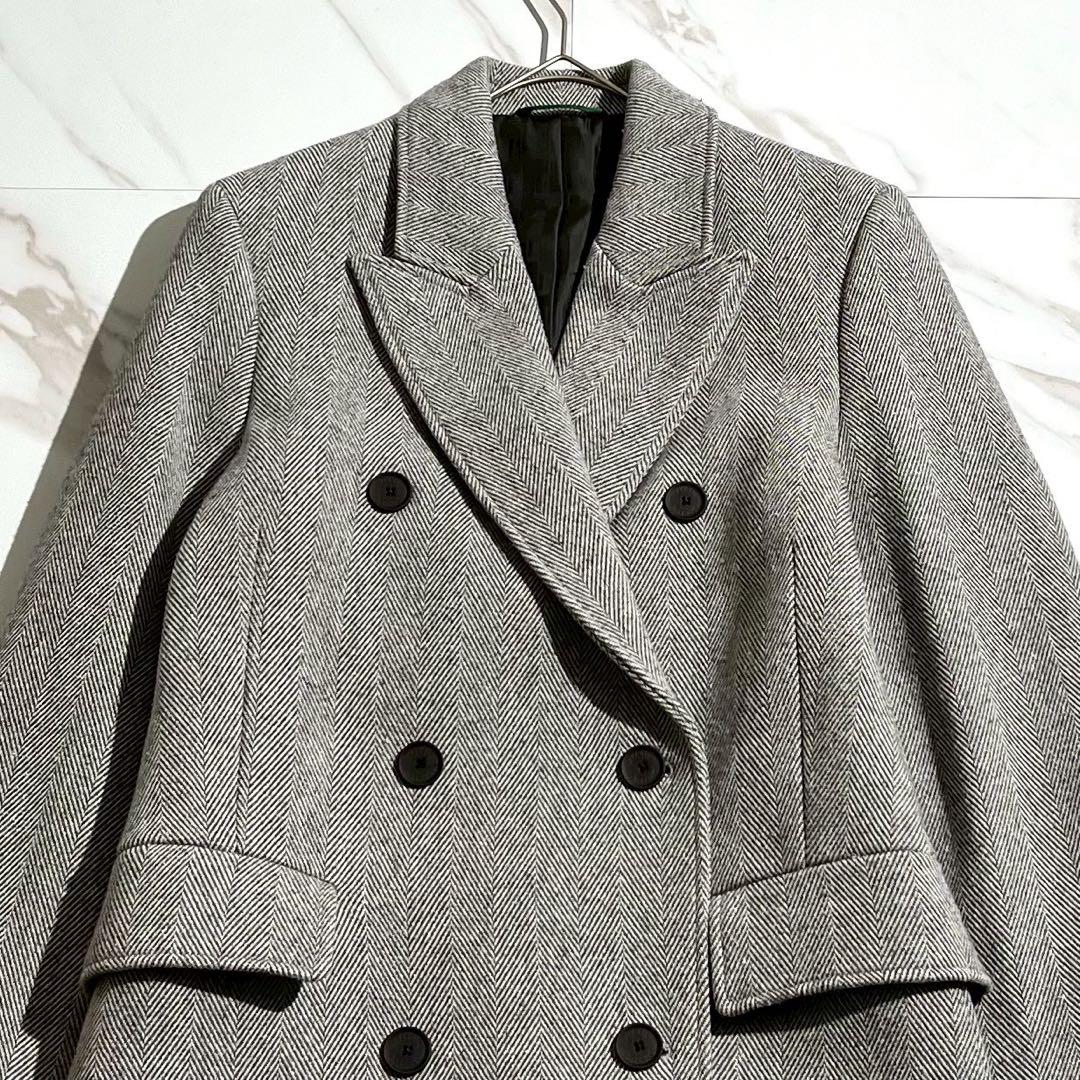 【未使用級/34】LACOSTE ラコステ チェスターコート ツイード グレー系