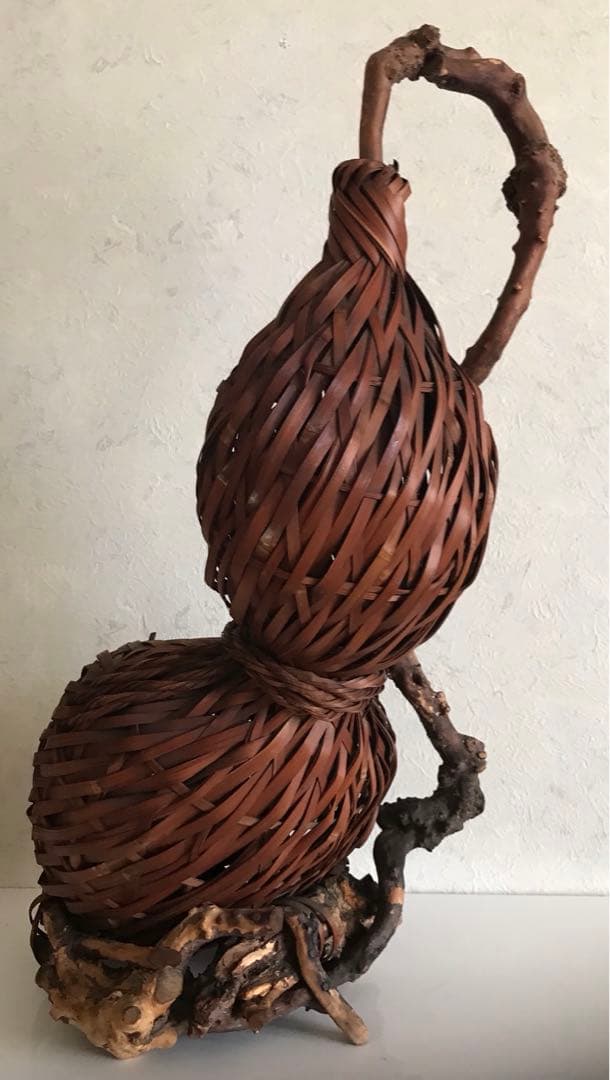 骨董品　竹製天然木　二重構造花入れ　オブジェ　華道