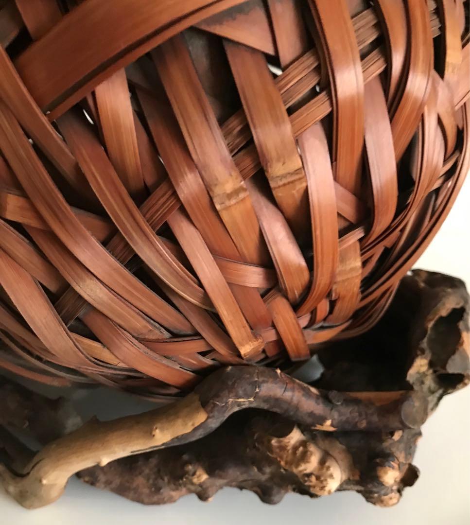 骨董品　竹製天然木　二重構造花入れ　オブジェ　華道