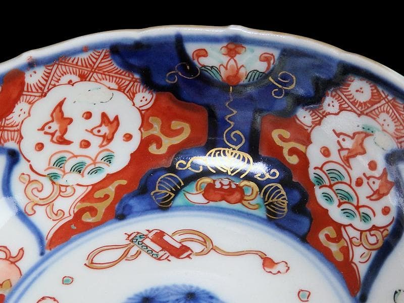 古伊万里　色絵　獅子に波千鳥の図　膾皿　春寒鉢　４客　 CZd