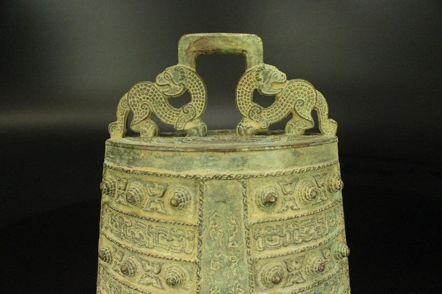 中国美術 青銅 釣鐘 饕餮紋 大小 四件 揃 書家旧蔵品(LC338)