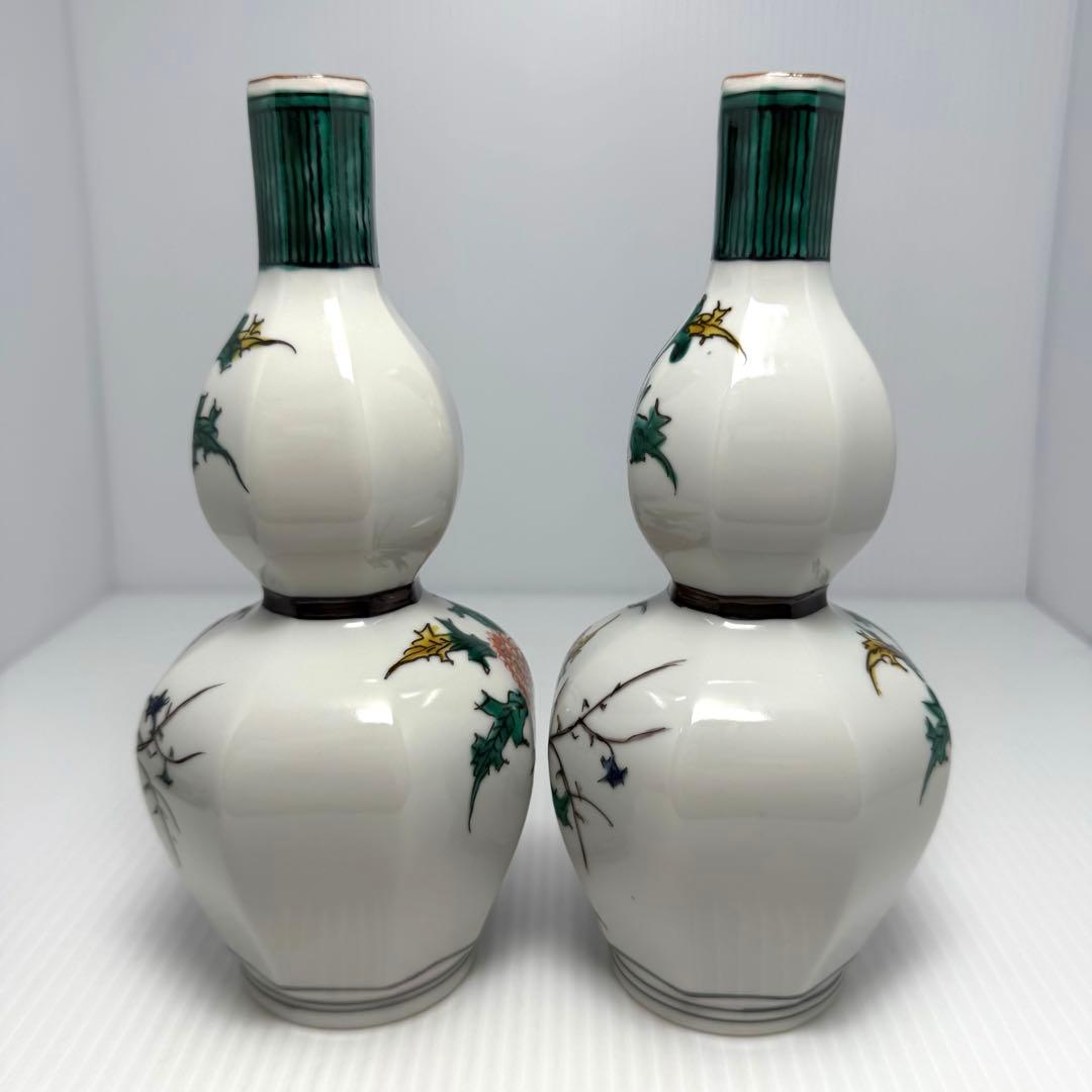 未使用 九谷焼 古九谷 風花鳥 酒器 徳利2客 お猪口 5客 ぐい呑み 晩酌