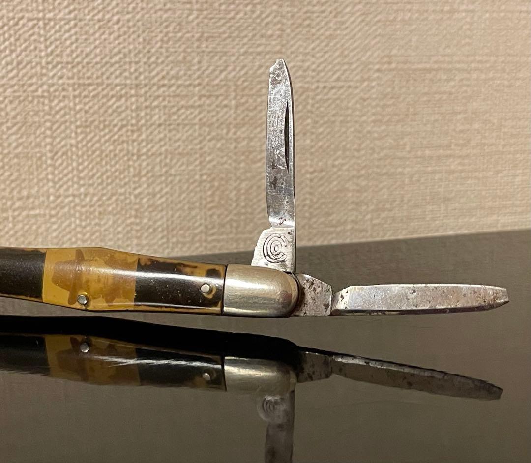 アンティークナイフ　カントンカトラリー社　3ブレイド　写真付きセルロイドハンドル