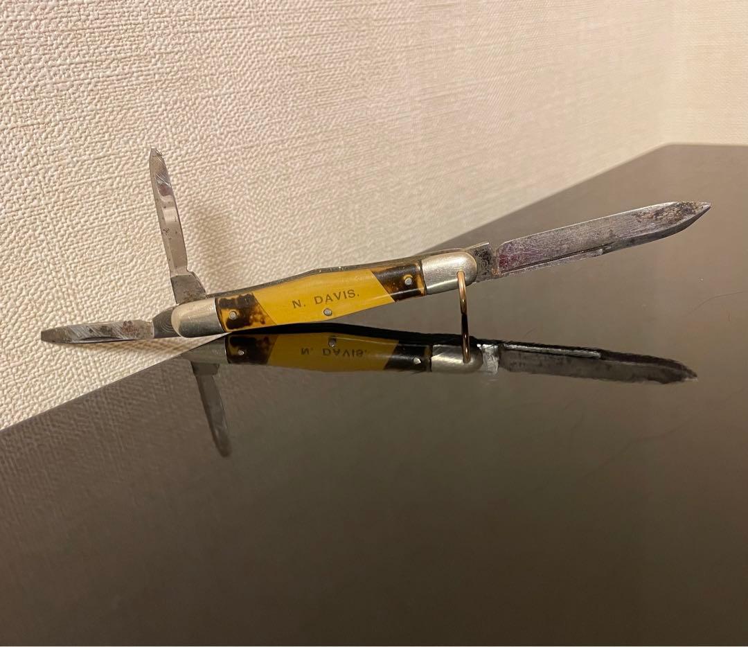 アンティークナイフ　カントンカトラリー社　3ブレイド　写真付きセルロイドハンドル