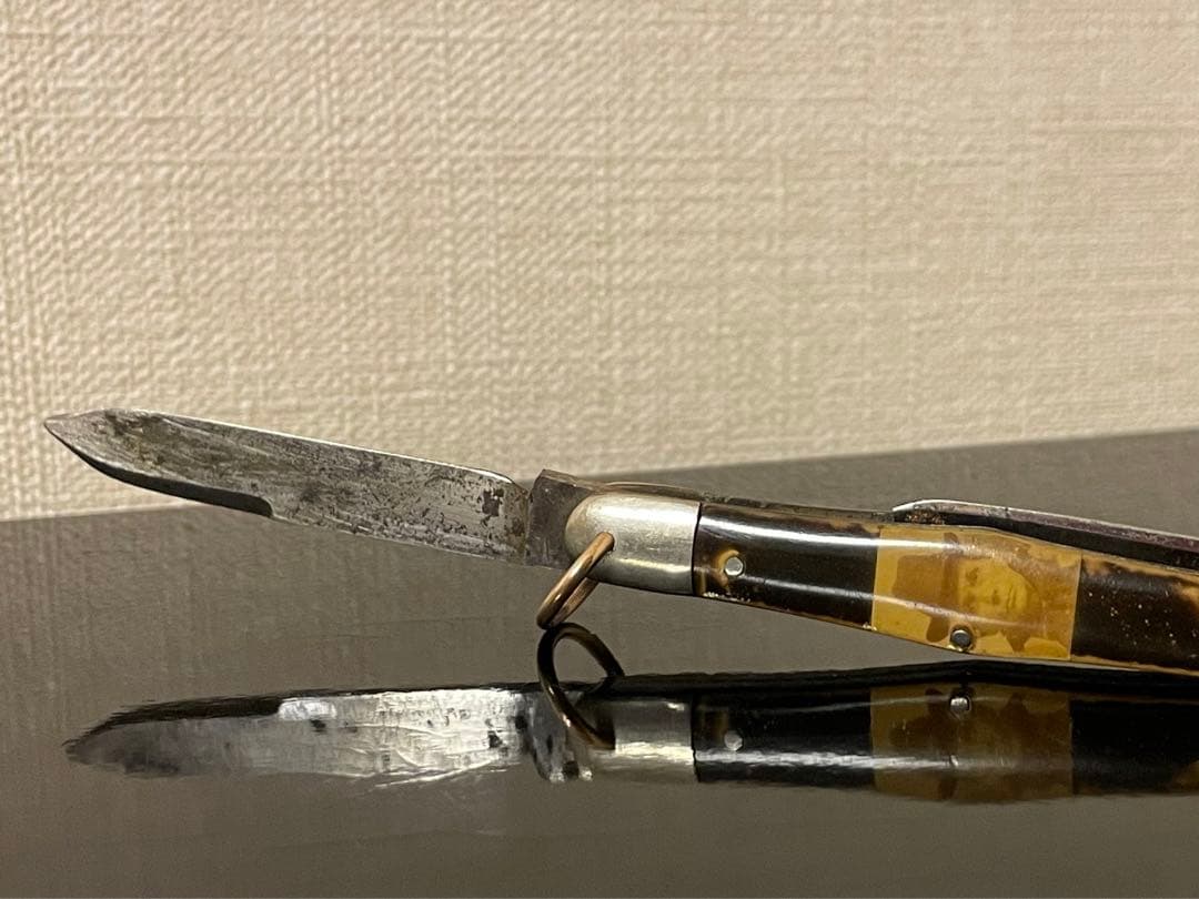 アンティークナイフ　カントンカトラリー社　3ブレイド　写真付きセルロイドハンドル