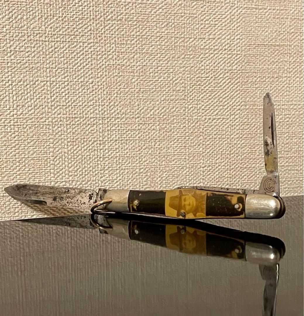 アンティークナイフ　カントンカトラリー社　3ブレイド　写真付きセルロイドハンドル