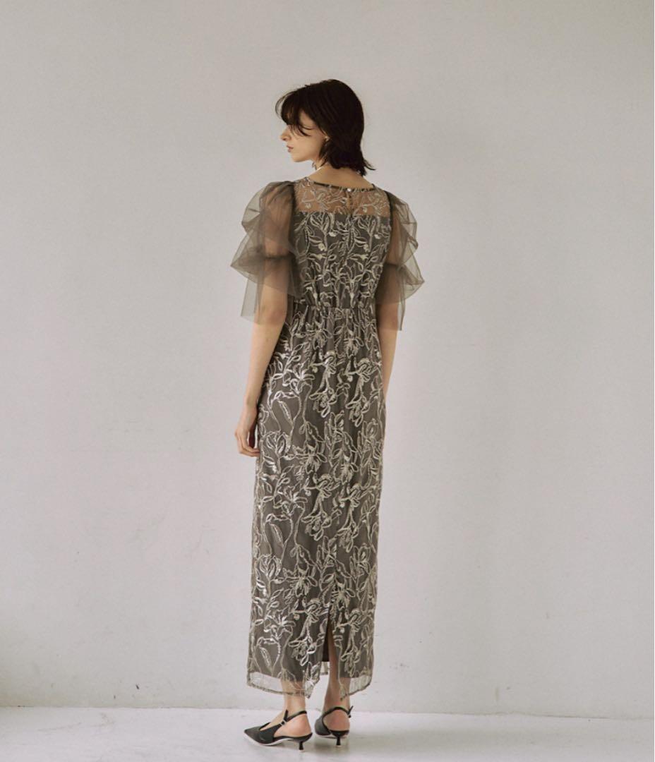 Dorry Doll フラッフィースリーブペンシルドレス チャコールグレー