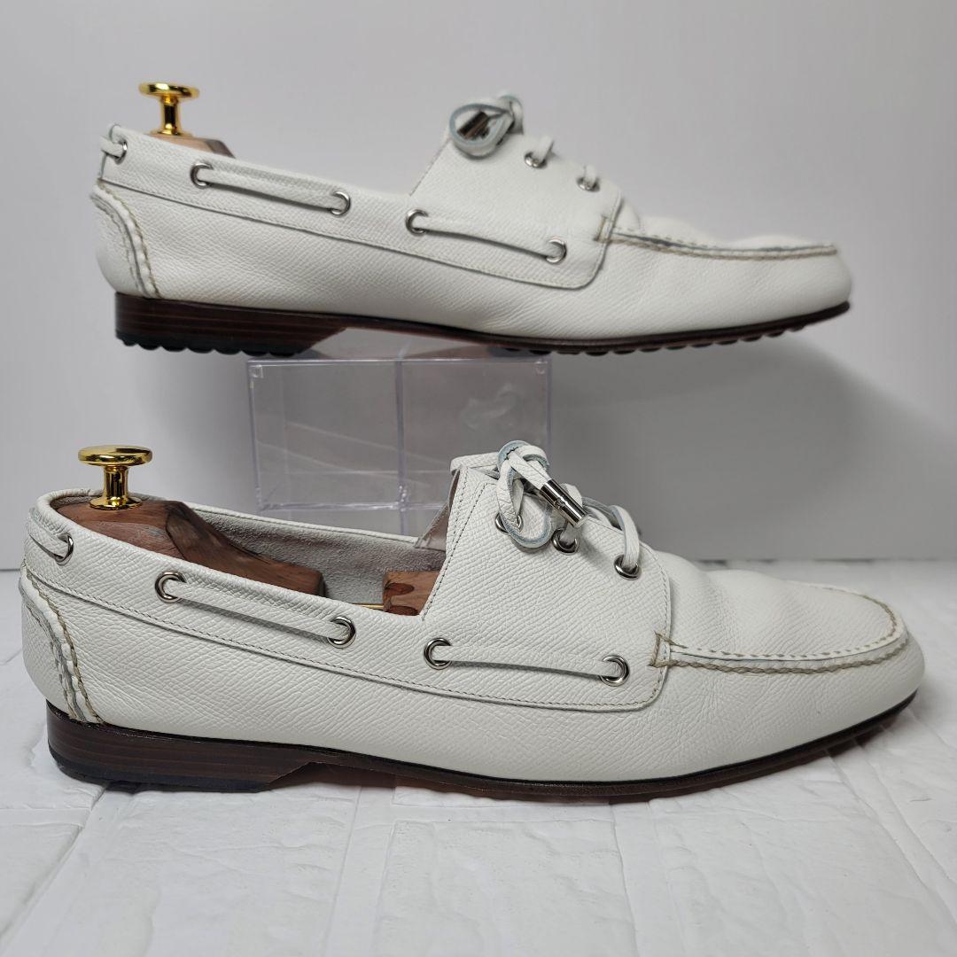 【美品】HERMES デッキシューズ 28-28.5cm向け ホワイト