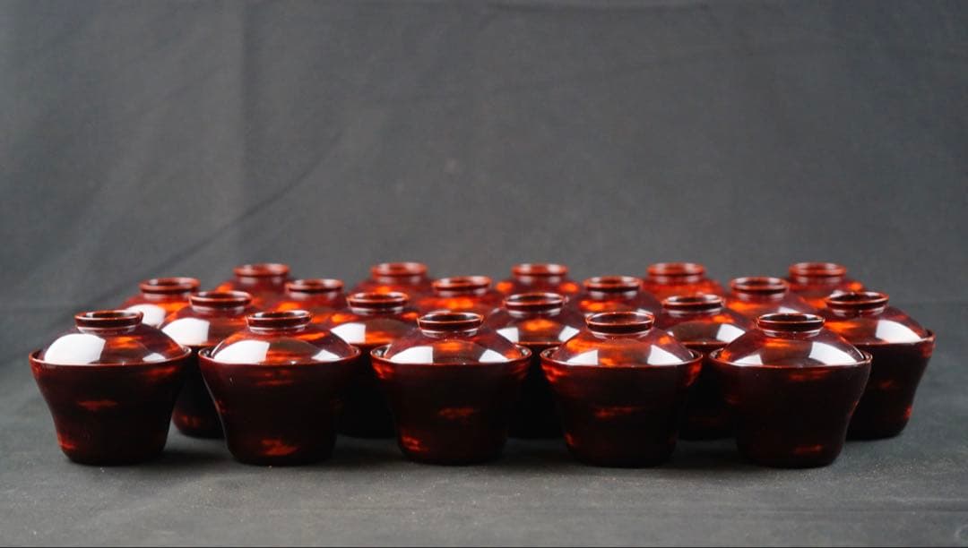 大正初期　能登輪島塗　溜塗小吸物椀　20客　共箱