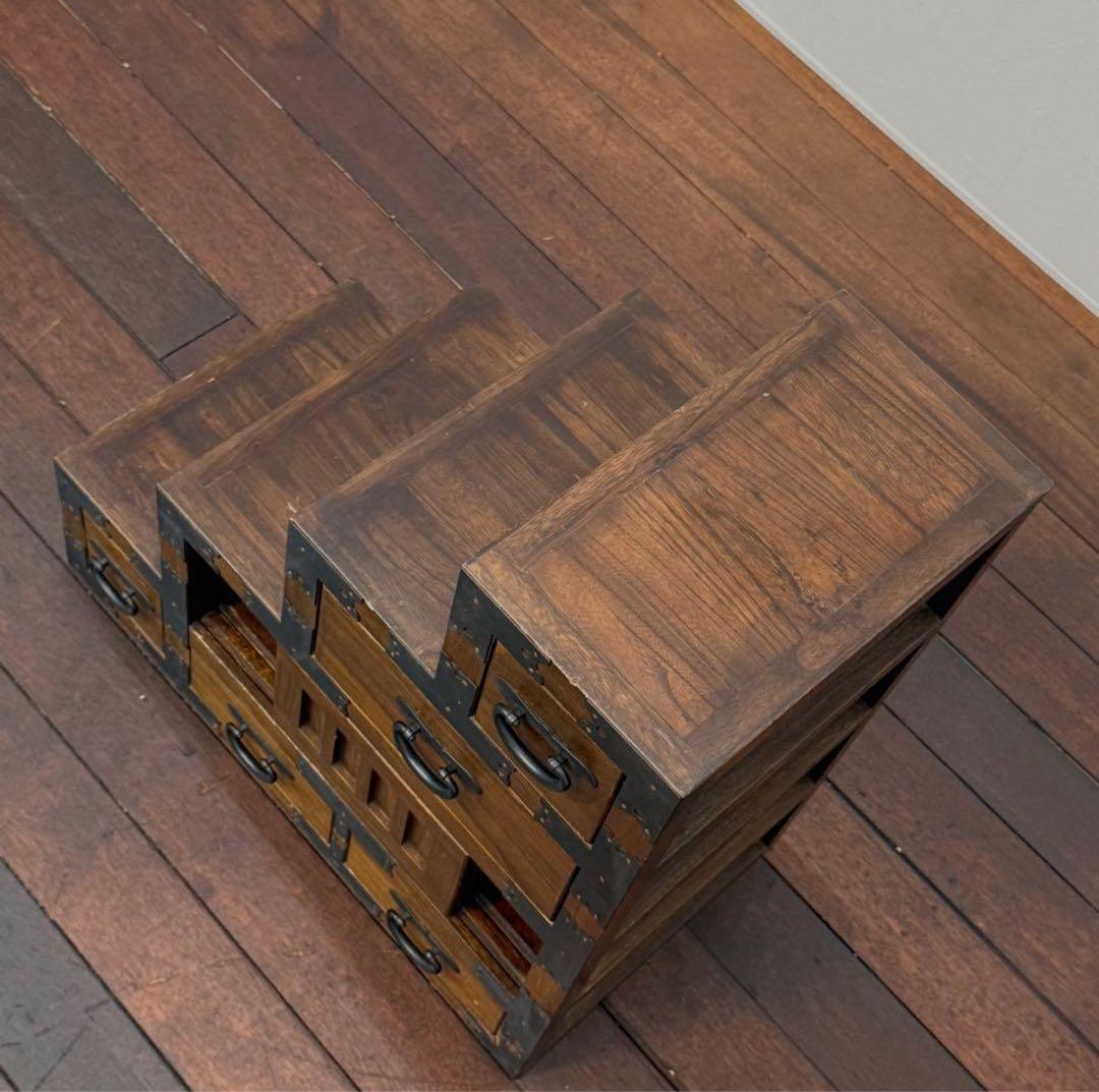 H19K25b アンティーク調 階段箪笥 4段