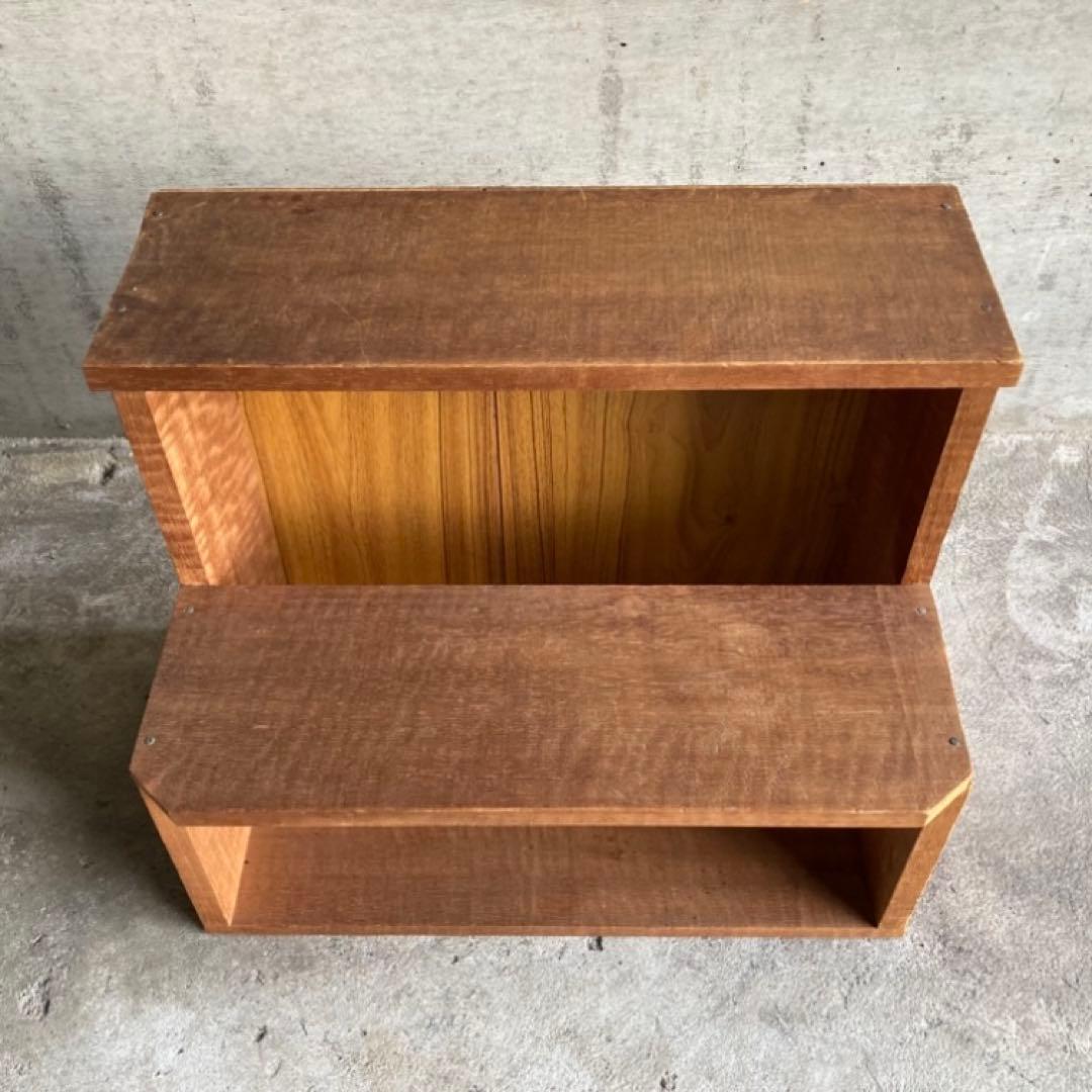 木製 ラック キャビネット 飾り棚 置物台 花台 踏み台 2段 シャビー レトロ