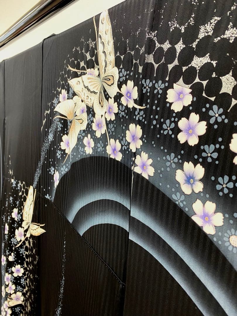 振袖 豪華 銀彩 銀刺繍 蝶 桜 紋意匠 身丈167cm 撥水加工済