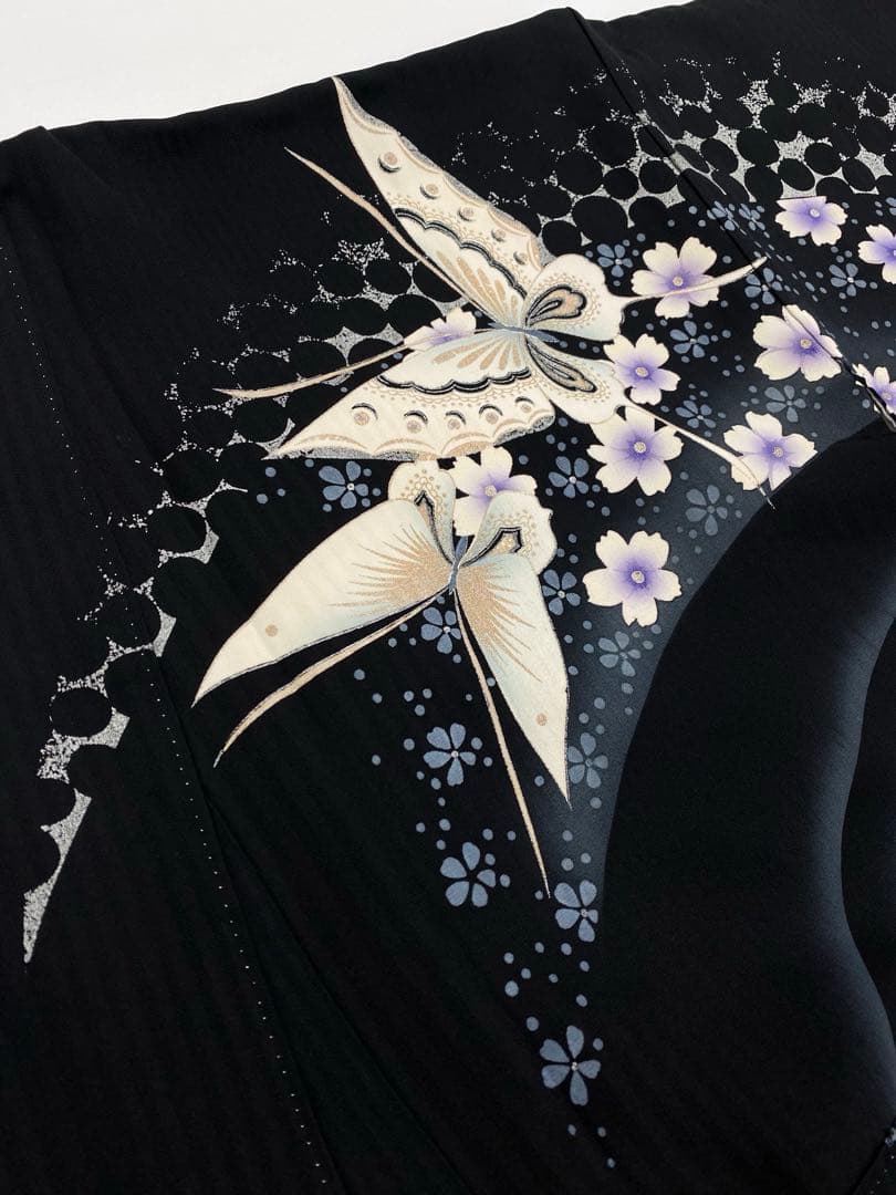 振袖 豪華 銀彩 銀刺繍 蝶 桜 紋意匠 身丈167cm 撥水加工済