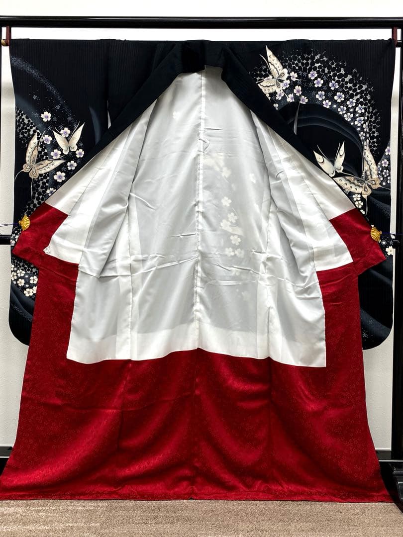 振袖 豪華 銀彩 銀刺繍 蝶 桜 紋意匠 身丈167cm 撥水加工済