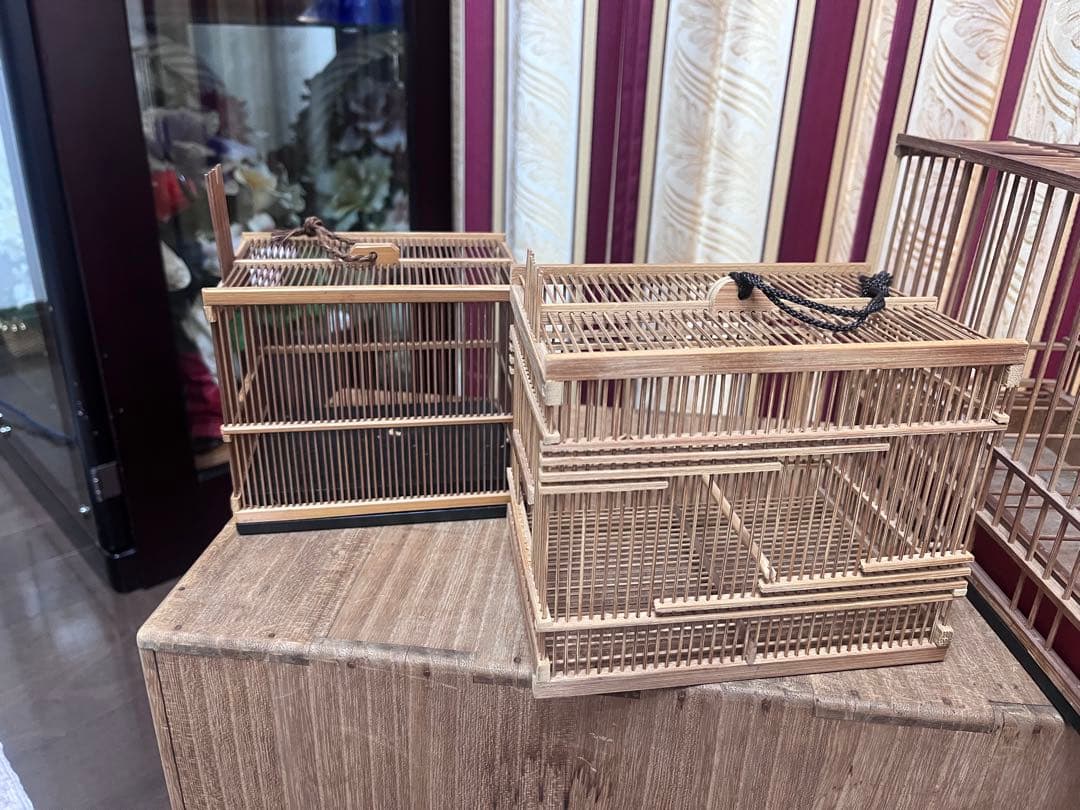 木製彫刻入り鳥かご3個セット