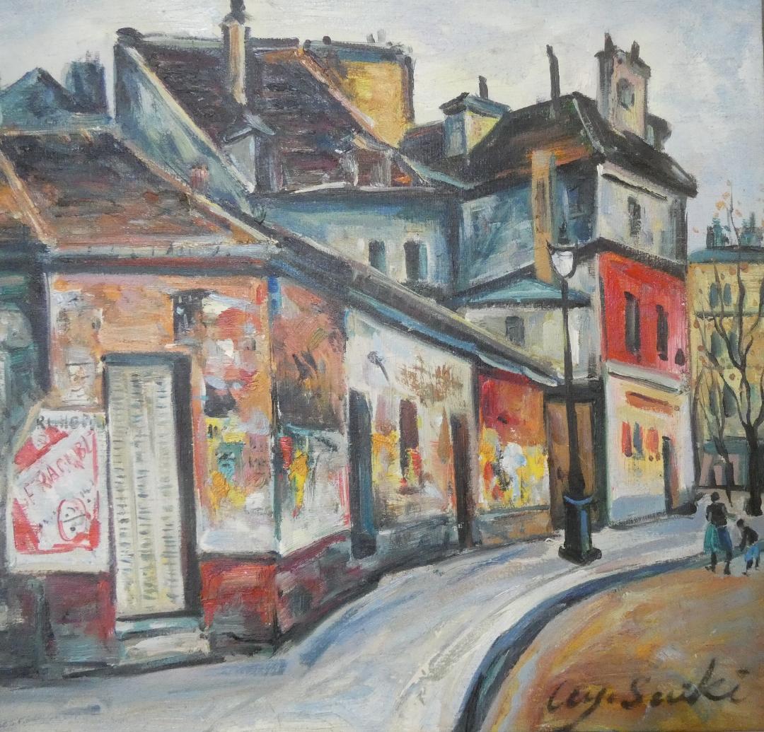 油絵　額付き　佐伯祐三　 F8 【　街景　】手描き