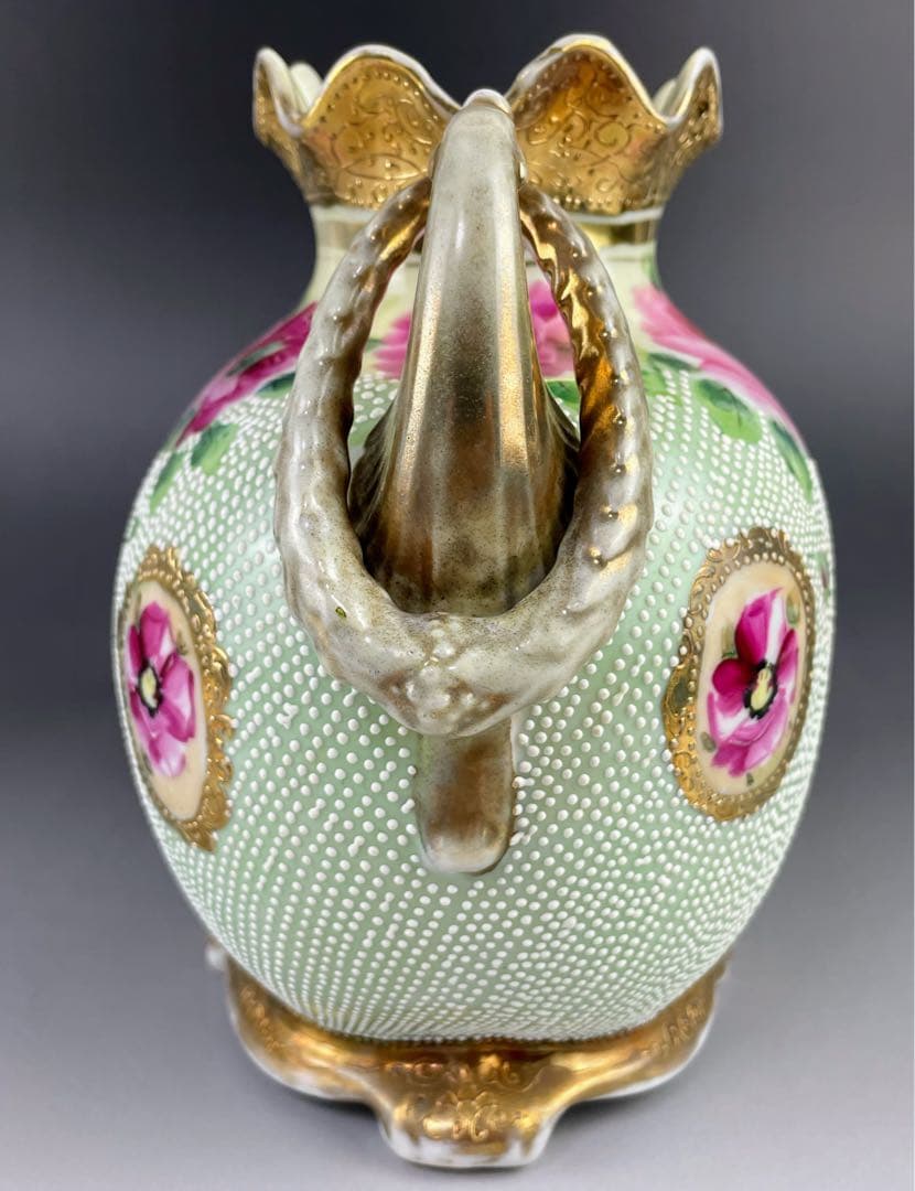 【美品】オールドニッポン アールヌーボー 薔薇紋 金盛り 花瓶