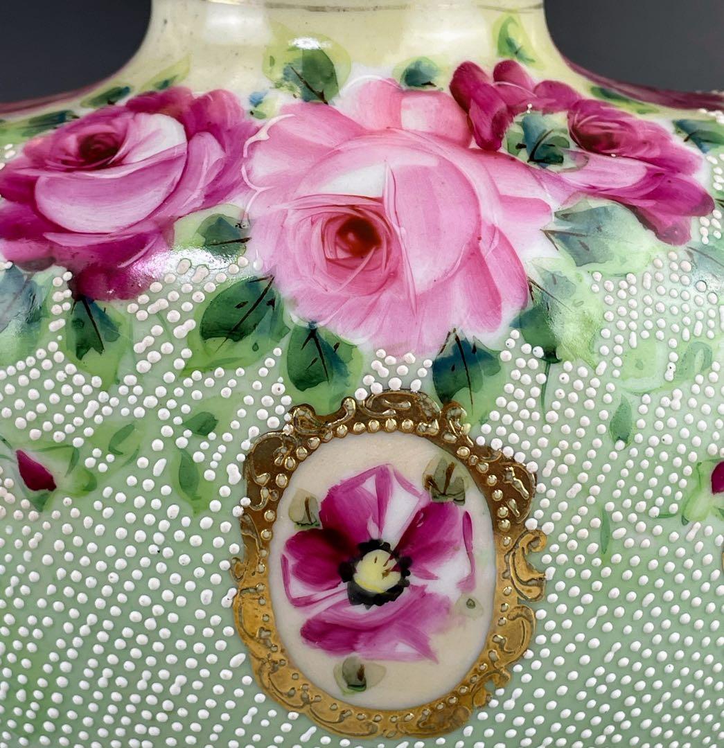 【美品】オールドニッポン アールヌーボー 薔薇紋 金盛り 花瓶