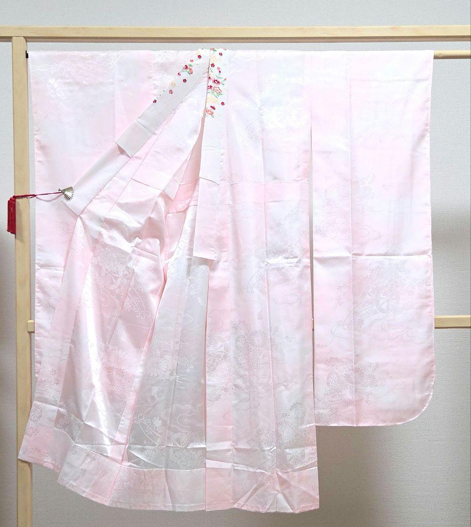 AI 美品 振袖フルセット 雪輪に桜 青 金駒刺繍 金彩 正絹 帯・襦袢・小物