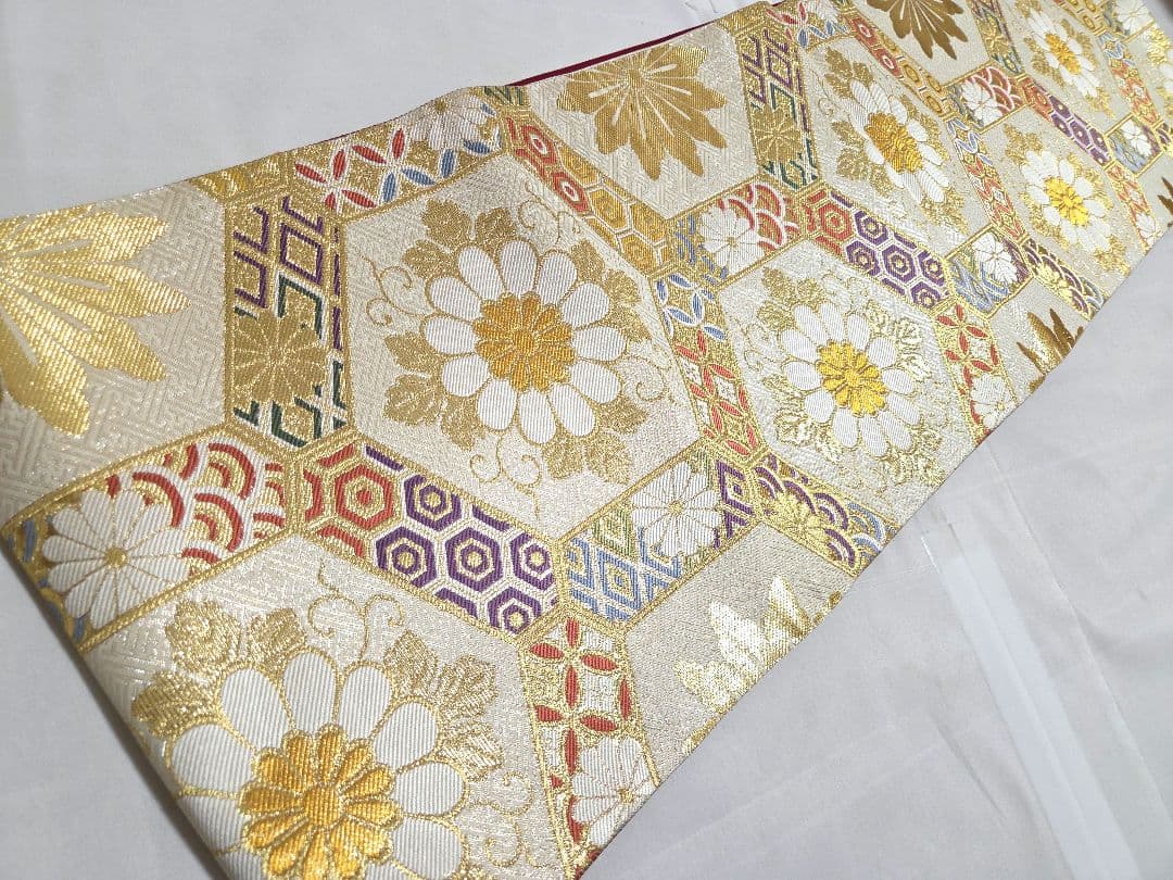 AI 美品 振袖フルセット 雪輪に桜 青 金駒刺繍 金彩 正絹 帯・襦袢・小物