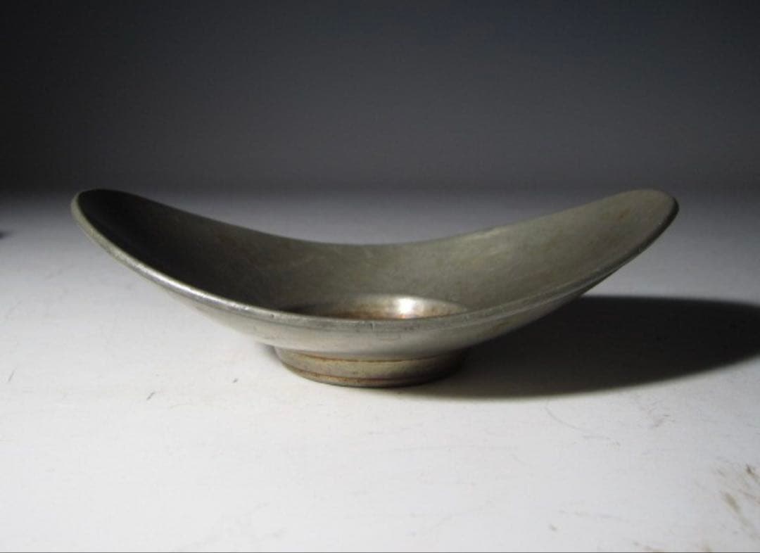 秦造六 純錫貨式茶托 五客 共箱 美しい造形の味わい深い逸品！7721