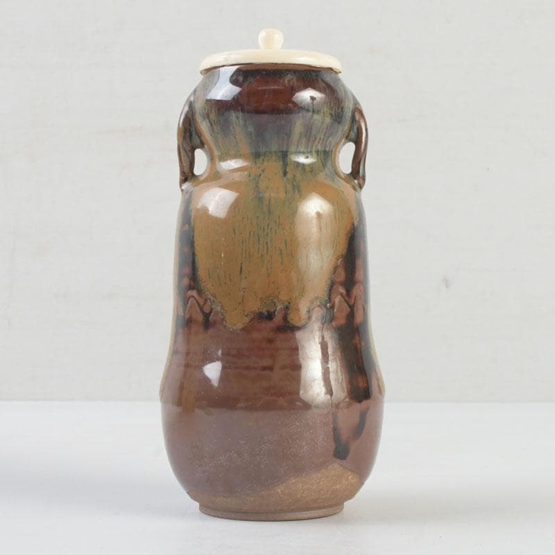 茶道具　高取焼　豊泉窯　原史朗作　耳付茶入　仕覆付　共箱　C　9779