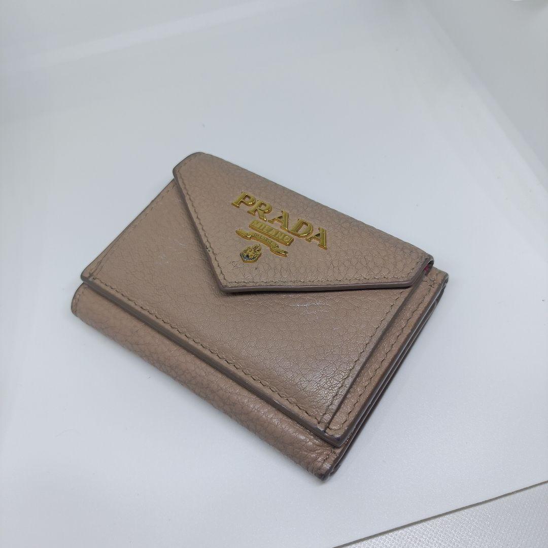 プラダ三つ折り財布 PRADA折財布　ベージュ