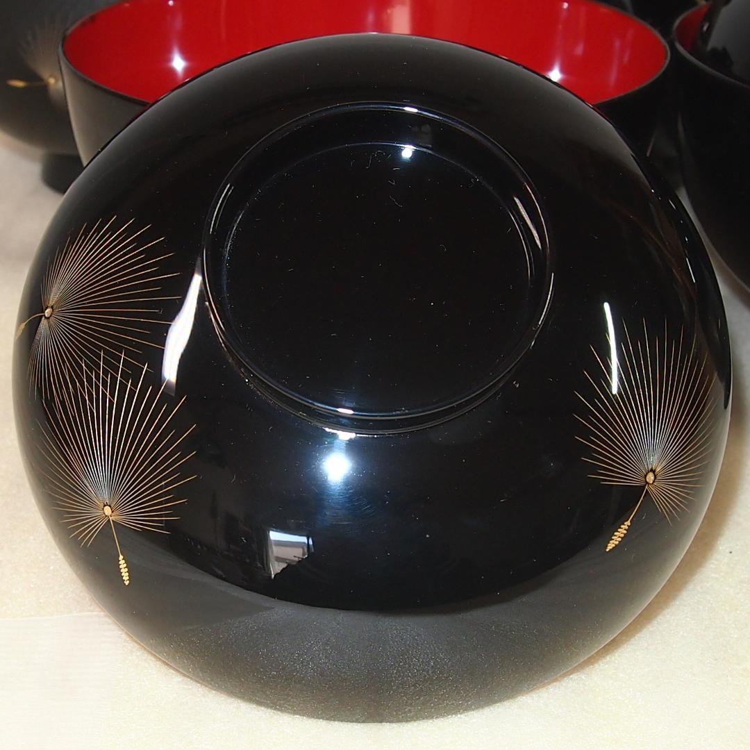 【未使用】輪島塗 元岡光漆堂 飛花沈金 雑煮椀 5客 煮物椀/大椀 食器/漆器