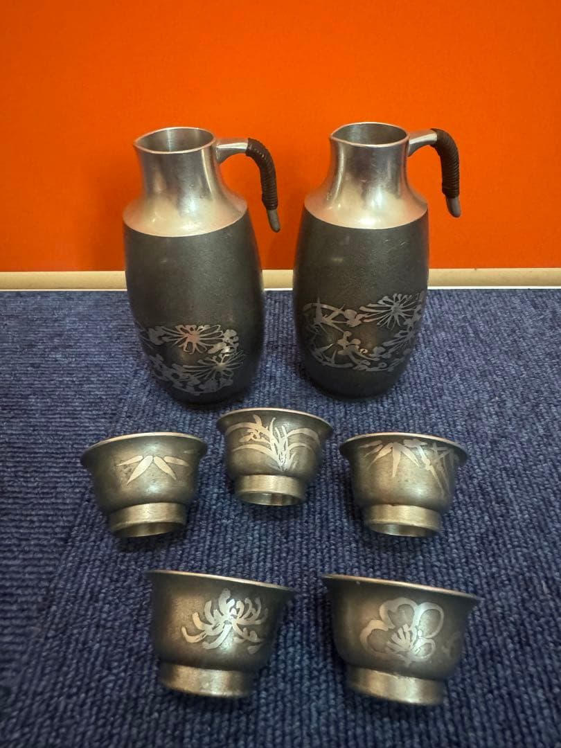 1854  本錫　酒器セット　徳利2客　猪口5客　ボウル1客