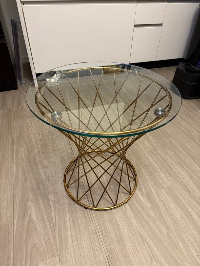 マリア サイドテーブル クリア×ゴールド φ500