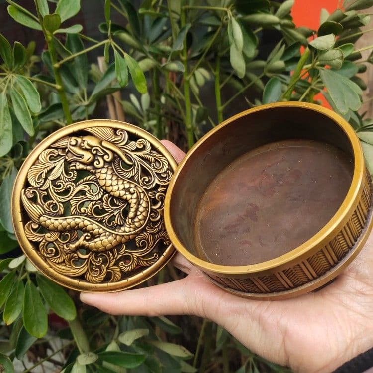 銅細工 龍蓋三足檀香炉 室内 薫香炉 香道具 装飾品 工芸品 美術品
