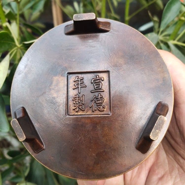 銅細工 龍蓋三足檀香炉 室内 薫香炉 香道具 装飾品 工芸品 美術品