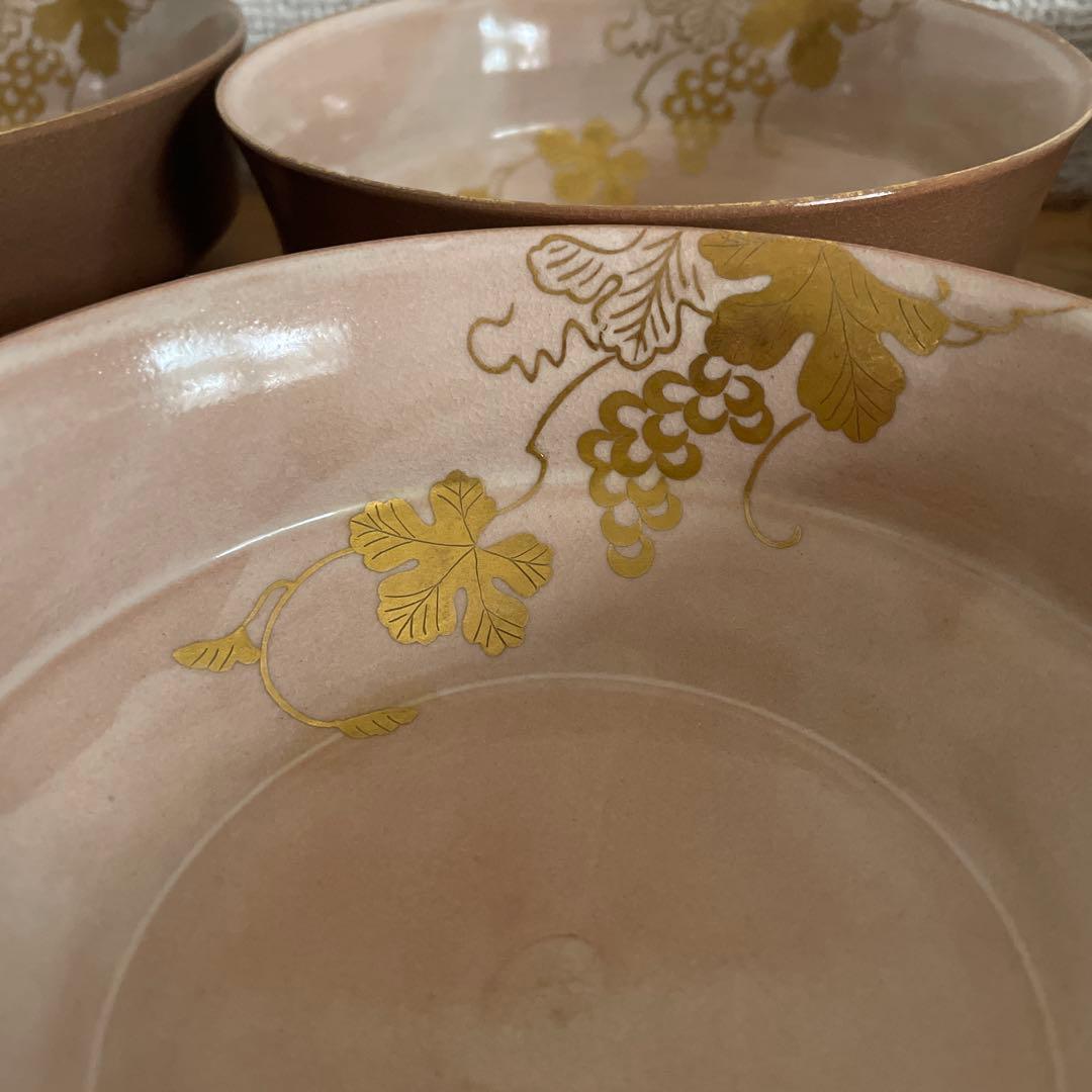 澤村陶哉　金彩葡萄紋向附　6客　鉢