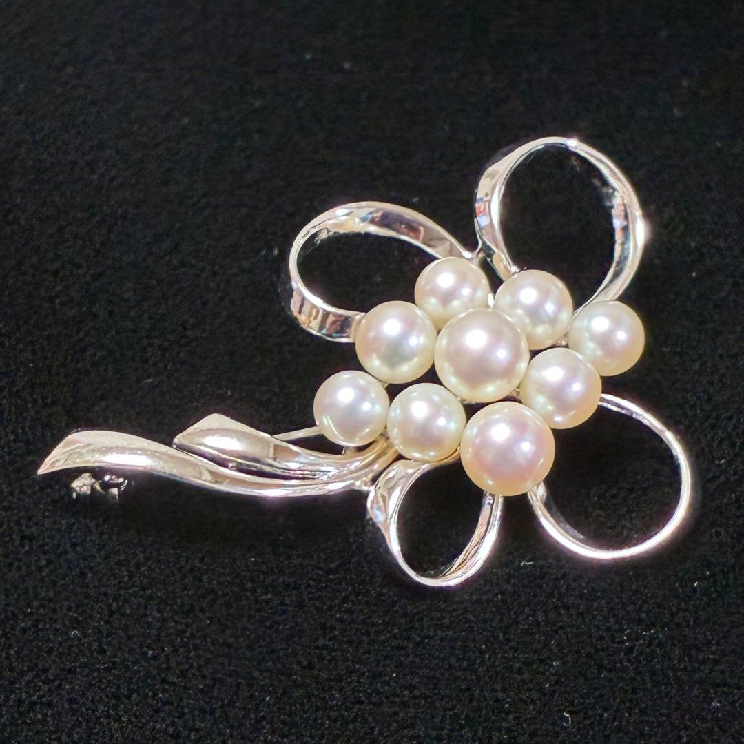 【ミキモト】MIKIMOTO ブローチ シルバー　パール　リボン　コサージュ
