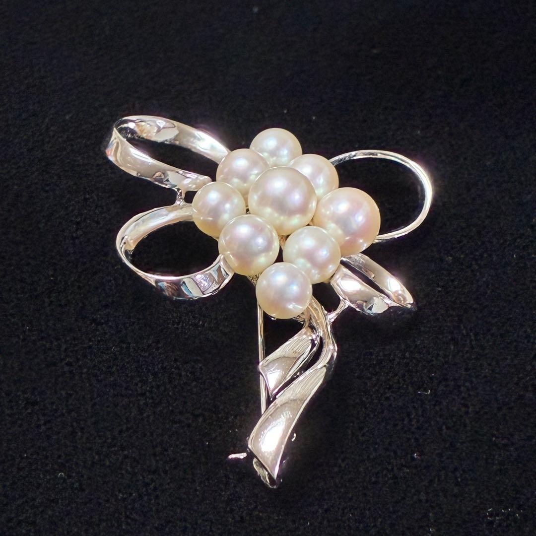 【ミキモト】MIKIMOTO ブローチ シルバー　パール　リボン　コサージュ