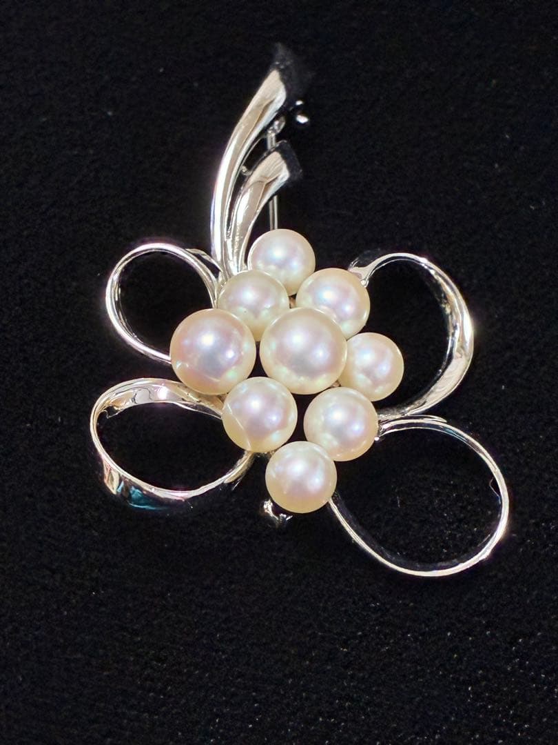 【ミキモト】MIKIMOTO ブローチ シルバー　パール　リボン　コサージュ