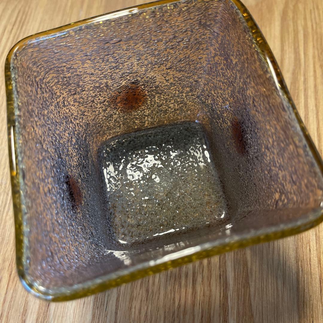 琉球ガラス　現代の名工　稲嶺盛吉　 四角　向付　小鉢 泡ガラス