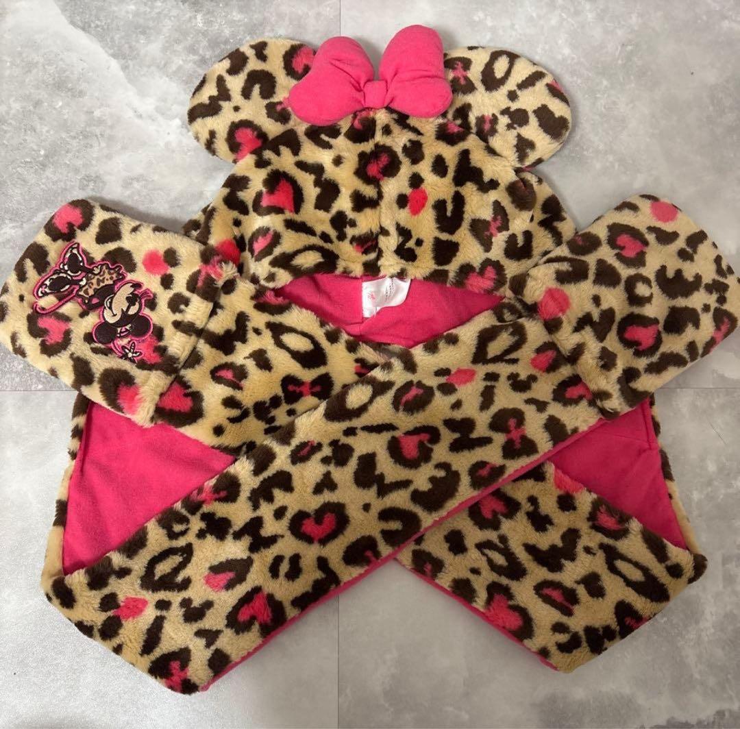 ディズニー ミニー マフラーキャップ ヒョウ柄