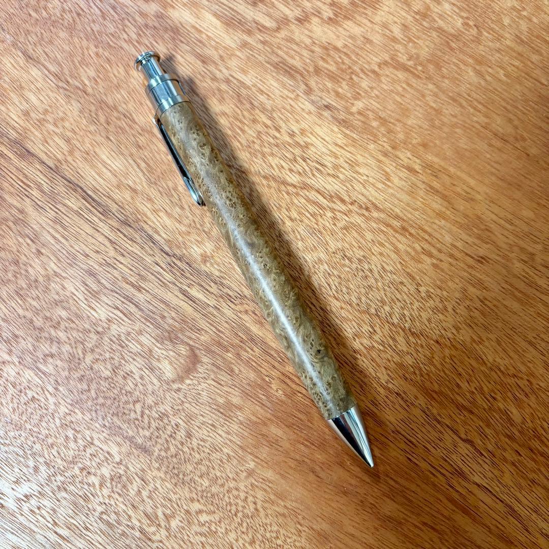 工房楔　サテンウッドバナバ　瘤杢　文房具　シャープペン　木軸ペン　野原工芸