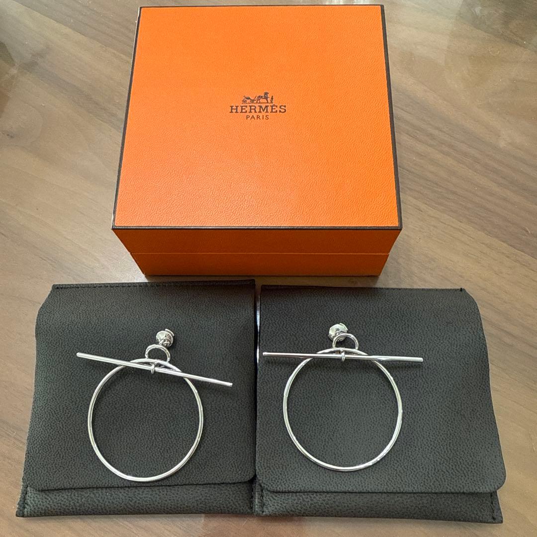 HERMES シルバー フープピアス