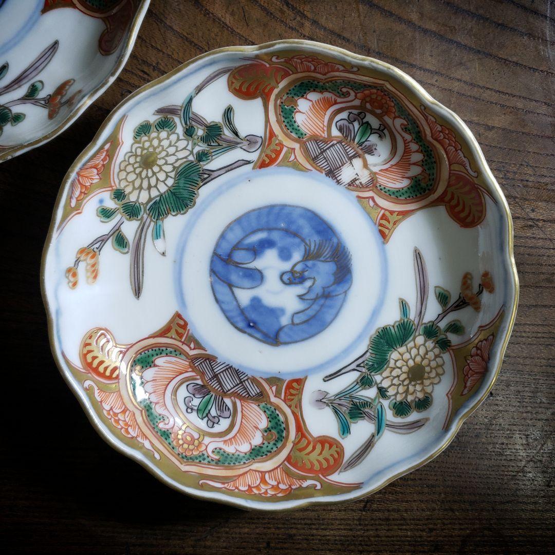 錦手　色絵　古伊万里　龍　江戸　上手物　花文様　菊文様　5枚セット