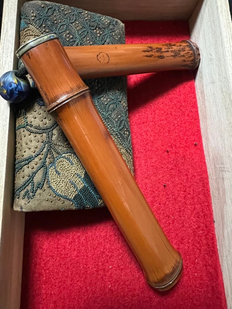 金製金具 煙草入れ k18刻印煙管 斑竹