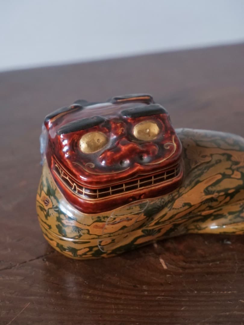 獅子香合　平安塗師　漆工芸　茶道具　香道具　珍しい　箱付　古道具　Q1290