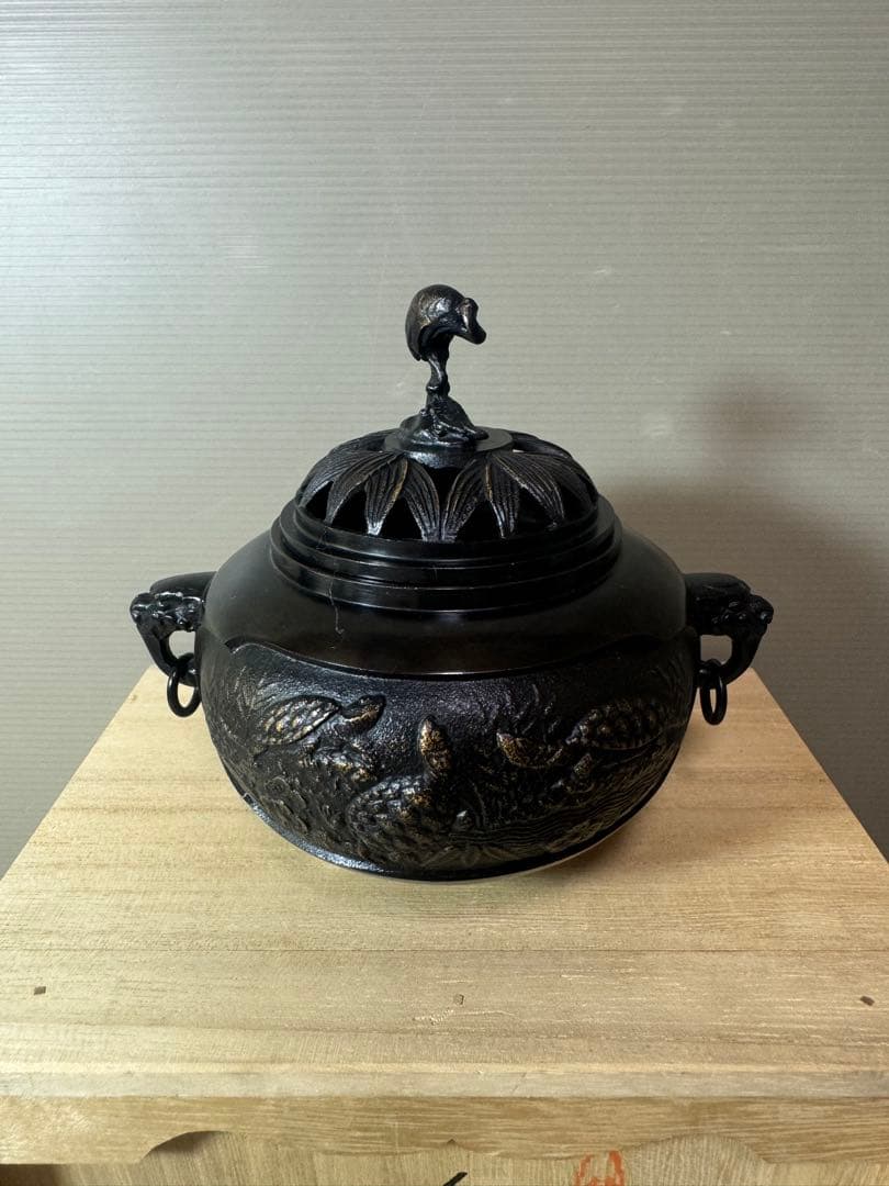 2851 銅製　鋳銅香炉　御香炉灰付き　未使用